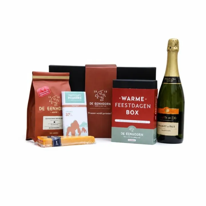 Kerstpakket De Gangmaker met bubbels, thee, kaas en koffie